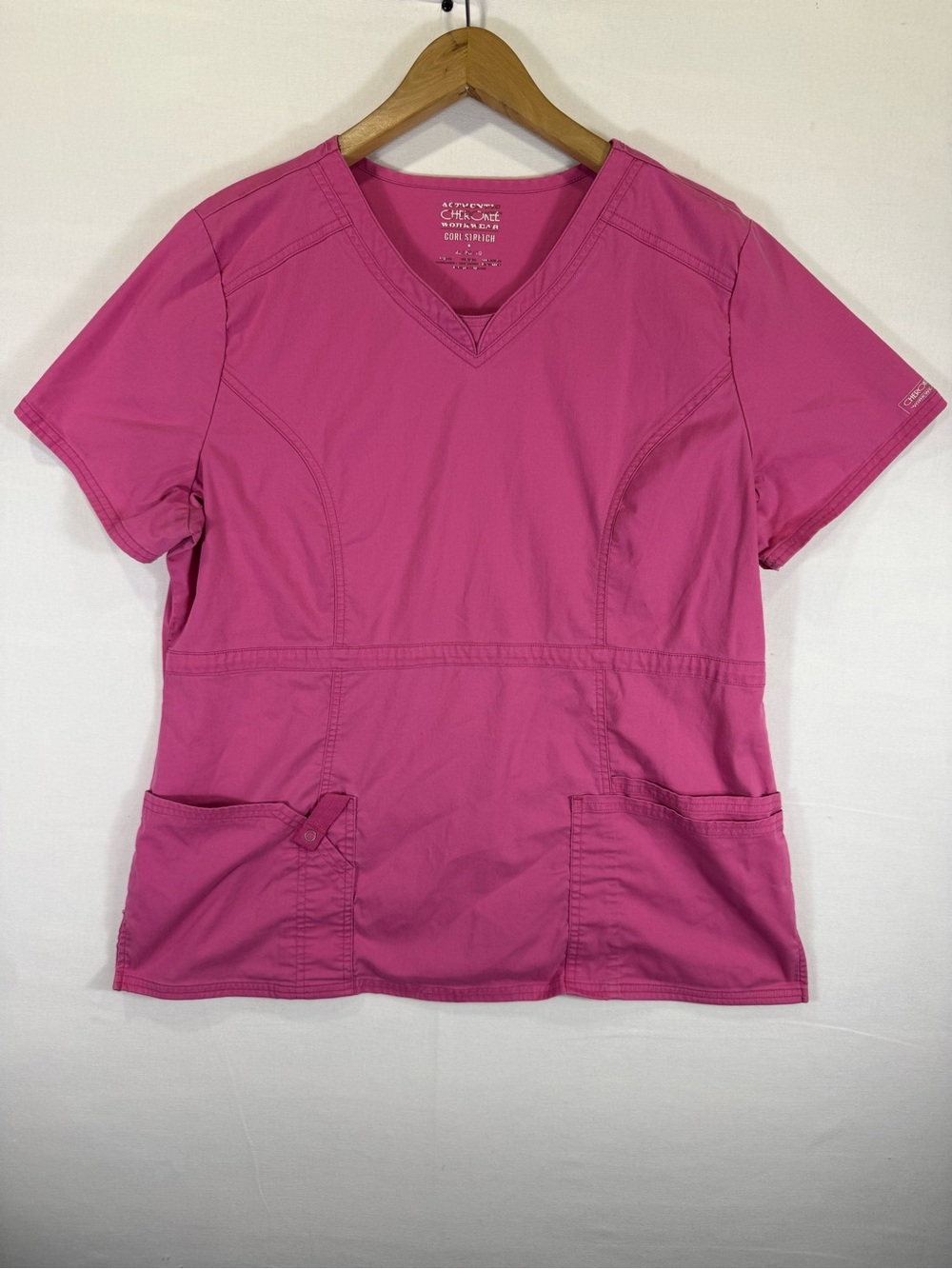 Cherokee Hot Pink V-Neck Short Sleeve Scrub Top